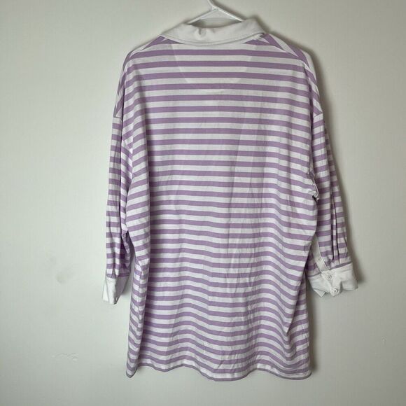 ATM Stripe LS Polo Dress Pink White XL​​ - Picture 3 of 7